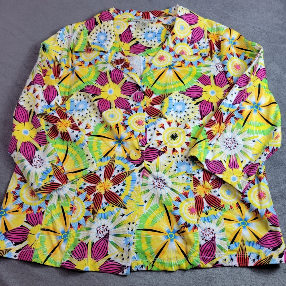 Bamboo Traders Jacket Women Plus Size 1X 3/4 Sleeve 3 Button Lightweight Shacket
